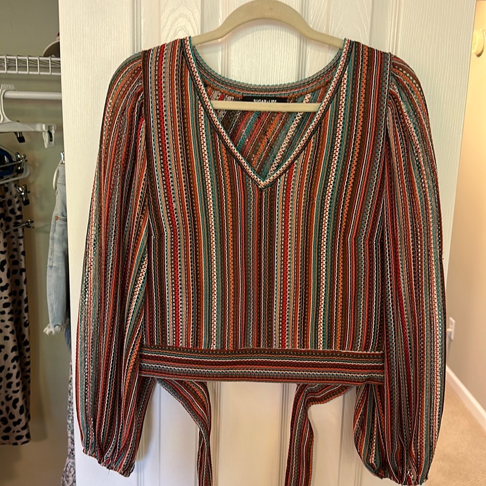 multi color knit tie in the back top